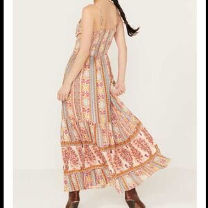 NWT Angie Pink and Brown Ruffled Tiered Maxi Sundress